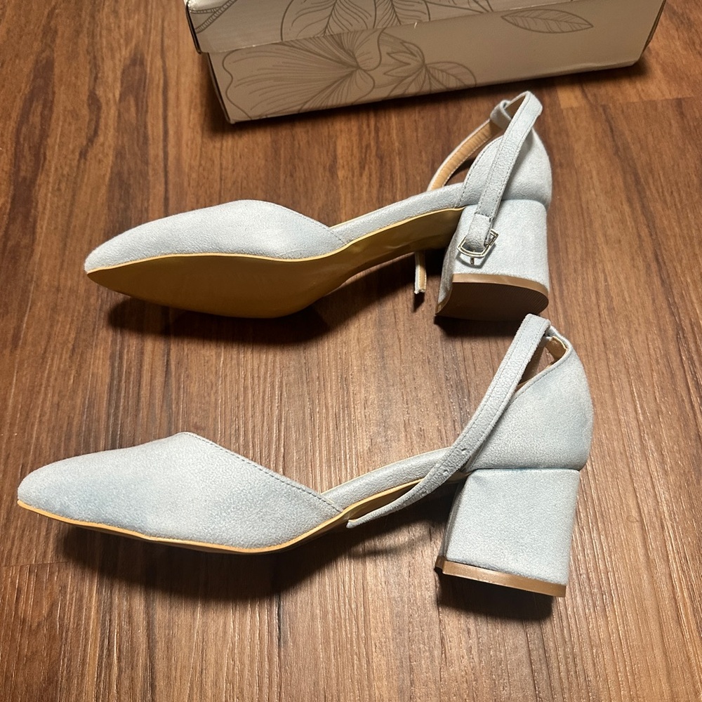 Elegant Forever and Always Marcelle Light Baby Blue Heels with Ankle Strap - Picture 3 of 5